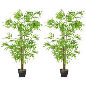 Comparateur de prix : Outsunny Lot de 2 bambous artificiels H.1,5 m 644 feuilles réalistes lichen pot