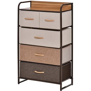 HOMCOM Commode Meuble de Rangement 5 tiroirs Pliables en Tissu 58 x 29...