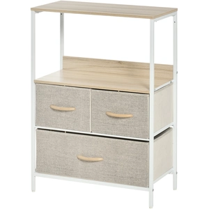 HOMCOM Meuble Rangement Bois Naturel Métal Blanc 3 Tiroirs Tissu Étagère 58x29x81,5cm   Aosom France