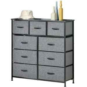 HOMCOM Commode Pliante 9 Tiroirs Tissu Noir Gris Salon Chambre 100x30x100cm   Aosom France pas cher