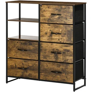 HOMCOM Meuble de rangement commode style industriel 6 tiroirs pliables... pas cher