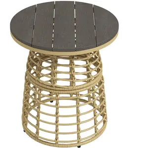 Outsunny Table basse de jardin ronde en résine aspect rotin métal et plateau composite, dim. Ø45 x 50H cm pas cher