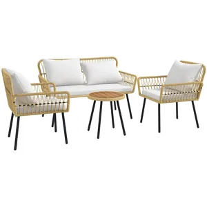 Outsunny Ensemble salon de jardin 4 pièces canapé 2 places 2 fauteuils table basse coussins pas cher