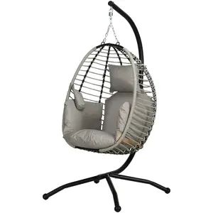 Outsunny Fauteuil oeuf Suspendu pliant avec Coussin et Support Usage i...