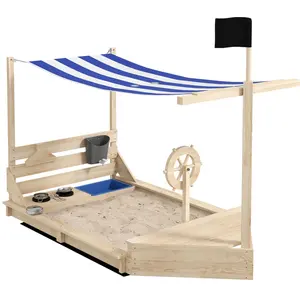 Comparateur de prix : Outsunny Bac à sable bateau de pirate en bois avec jeu de cuisine 6 accessoires
