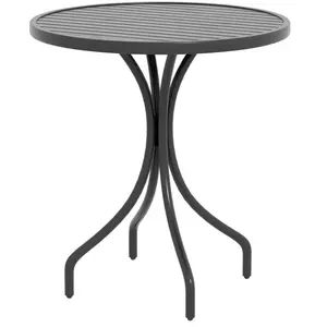 Outsunny Table de jardin ronde Ø66cm, table d'exterieur en acier galvanisé avec plateau à lattes pour terrasse, balcon, noir pas cher