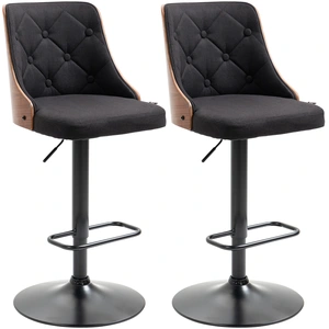 HOMCOM Lot de 2 tabourets de bar noir Chaise haute bar réglable en hauteur rotatif sur 360° avec repose-pieds tissu capitonné   Aosom France pas cher