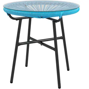 Outsunny Table basse ronde de jardin en résine aspect rotin métal et plateau verre trempé Ø 50 x 50H cm pas cher