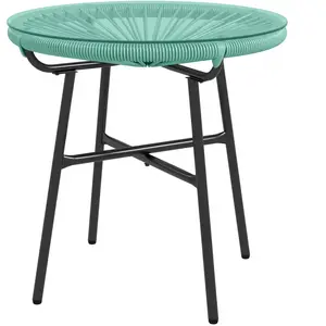 Outsunny Table basse ronde de jardin en résine aspect rotin métal et plateau verre trempé Ø 50 x 50H cm pas cher