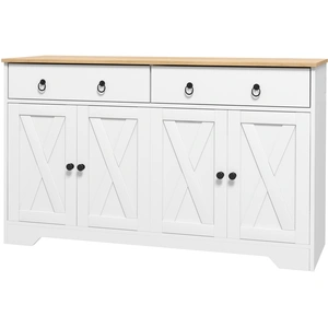 HOMCOM Buffet meuble de rangement armoire de cuisine style rural 2 tir... pas cher