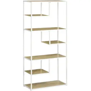 Comparateur de prix : HOMCOM Bibliothèque étagère de rangement à 7 niveaux style industriel acier bois clair