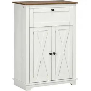 Comparateur de prix : HOMCOM Buffet bas 2 portes multi-rangement style rural chic blanc aspect bois