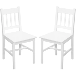 HOMCOM Lot de 2 Chaises Salle à Manger Bois Massif Blanc Dossier à Lattes Style Campagne Confort Aosom France pas cher