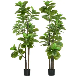 HOMCOM Lot de 2 plantes artificielles Figuier à feuilles de violon Fic... pas cher