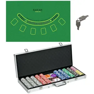 SPORTNOW Mallette pro de poker verrouillable coffret pro poker 500 jetons 2 jeux cartes 5 dés 3 boutons 2 clés tapis alu