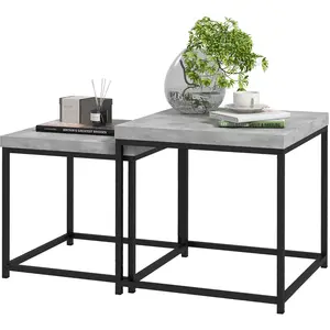 Homcom Ensemble 2 Tables Gigognes Design Acier et Bois Gris Moderne Aosom France pas cher