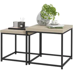 HOMCOM Lot de 2 tables gigognes tables basses carrées tables de salon ... pas cher