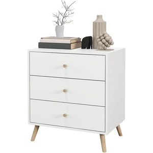 HOMCOM Outsunny Commode 3 Tiroirs Style Scandinave MDF Blanc Poignées et Pieds Pin Massif   Aosom France