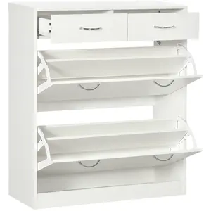 HOMCOM Meuble à chaussures 2 tiroirs et 2 portes abattantes avec étagère réglable 80 x 30 x 91,5 cm poignées alu. naturel pas cher