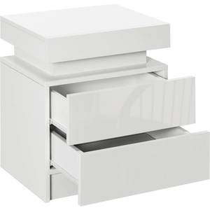 HOMCOM Table de Chevet LED RVB 2 Tiroirs Panneau Haute Brillance Blanche pour Chambre Moderne Aosom France pas cher