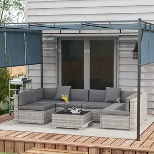 Outsunny Ensemble salon de jardin 7 pièces modulables table basse plateau verre trempé coussins déhoussables inclus résine tressée imitation rotin gris pas cher