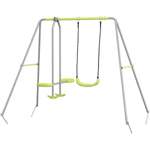 Comparateur de prix : Outsunny Balançoire 2 agrès portique avec balançoire et face à face di...
