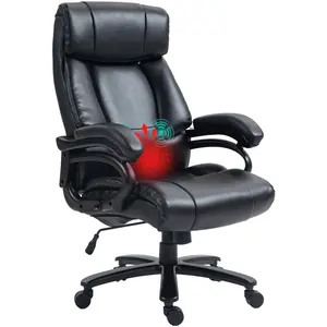 Vinsetto Fauteuil de bureau massant avec fonction de chauffage 6 points de massage par vibration revêtement synthétique noir pas cher