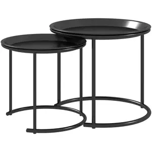 HOMCOM Lot de 2 tables basses rondes gigognes plateaux amovibles style...
