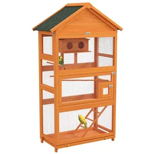Comparateur de prix : PawHut Cage à oiseaux volière grande taille 2 portes trappe toit asphalte tiroir amovible bois pré-huilé