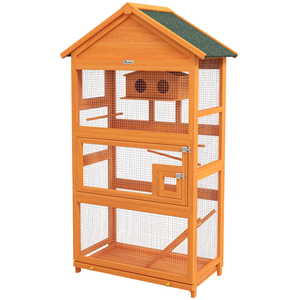 PawHut Cage à oiseaux en bois cage perroquet aire de jeux toit asphalt... pas cher