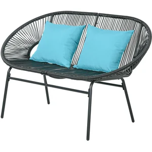 Outsunny Banquette banc de jardin 2 places en métal et cordage en rési... pas cher