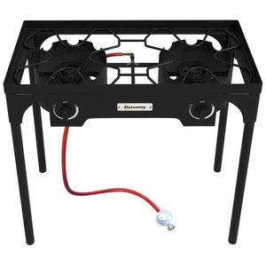 Outsunny - Réchaud à gaz portable 2 brûleurs 150 000 BTU/h métal noir pas cher