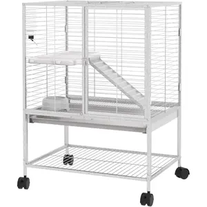 PawHut Cage pour petits animaux sur roulettes 2 niveaux avec 2 portes,... pas cher