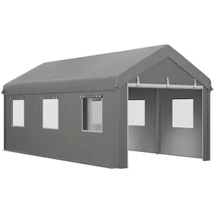 Comparateur de prix : Outsunny Tente garage carport dim. 6L x 2,95l x 2,78H m acier galvanisé PE haute densité 2 portes 6 fenêtres gris