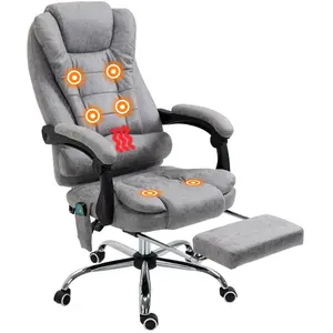 Vinsetto Fauteuil de bureau direction massant chauffant hauteur réglable dossier inclinable toile de microfibre gris pas cher