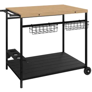 Comparateur de prix : Outsunny Desserte de jardin chariot pour plancha bois métal 2 plateaux paniers