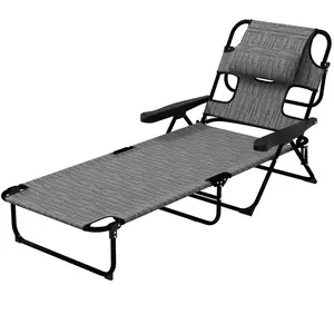 Outsunny Chaise Longue Jardin Pliable Dossier Ajustable Trou de Lecture Gris   Aosom France pas cher