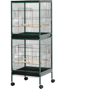 PawHut Grande Cage à Oiseaux sur pied double avec mangeoires perchoirs... pas cher