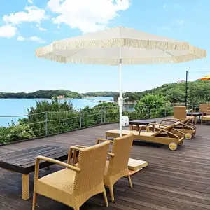 Comparateur de prix : Outsunny Parasol inclinable de jardin style bohème à franges polyester...