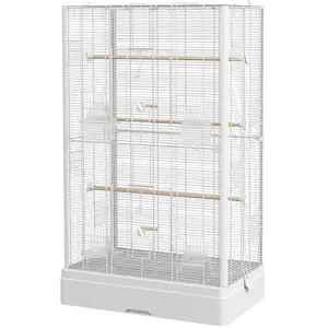 PawHut Cage à oiseaux volière avec portes perchoirs cage pour canaris ... pas cher