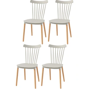HOMCOM Lot de 4 chaises grise salle à mange Salle à manger scandinave dossier haut assise en polypropylène pieds en hêtre 48x52,5x83 cm   Aosom France pas cher