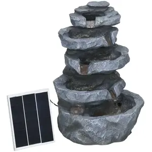 Comparateur de prix : Outsunny Fontaine de jardin énergie solaire roche cascade 5 niveau résine gris