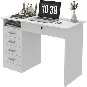 HOMCOM Bureau moderne avec 5 tiroirs, grand plateau, 1 compartiment ou... pas cher