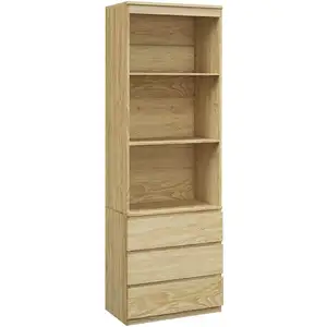 Comparateur de prix : HOMCOM Bibliothèque 3 étagères 3 tiroirs - aspect bois naturel
