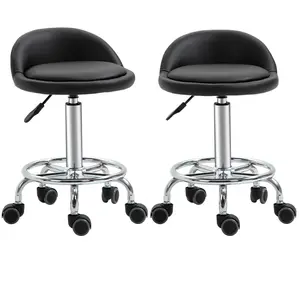 HOMCOM Lot de 2 tabouret à roulette pivotant 360°, assise réglable 47-...