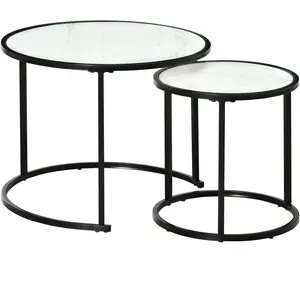 HOMCOM Lot de 2 Tables Basses Rondes gigogne empilables Plateau en boi... pas cher