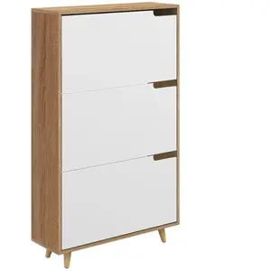 HOMCOM Meuble à chaussures 3 abattants avec étagère réglable, 72L x 24P x 119H cm, naturel et blanc pas cher