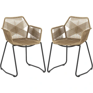 HOMCOM Lot de 2 chaises de salle à manger design bohème assise en cord... pas cher