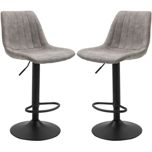 HOMCOM Lot de 2 Chaise haute bar Chaise de bar confortable Tabourets de bar vintage hauteur réglable pivotant avec repose-pied gris   Aosom France pas cher