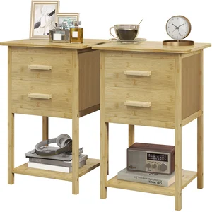 HOMCOM Lot de 2 tables de chevet table de nuit en bambou avec 2 tiroir... pas cher